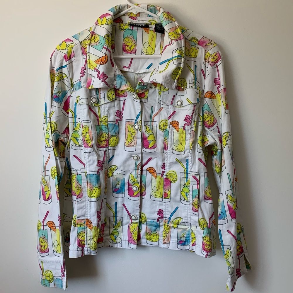 Funky Retro Berek Button Up White with Lemonade Pattern Collared Jacket